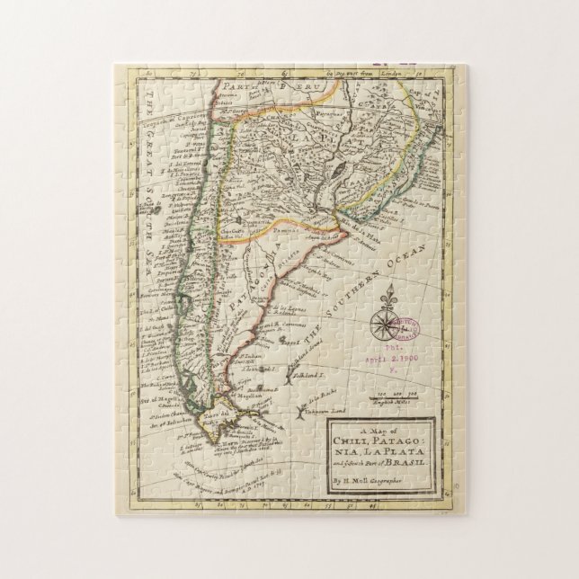 Vintage Karte des Chilen und Argentiniens (1732) (Vertikal)