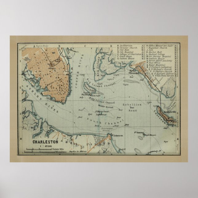 Vintage Karte des Hafens Charleston SC (1904) Poster (Vorne)