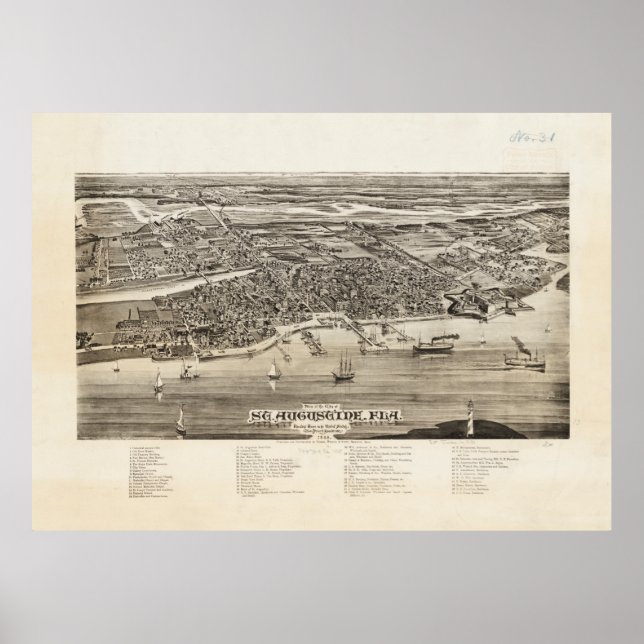 Vintage Karte des hl. Augustine FL (1885) Poster (Vorne)