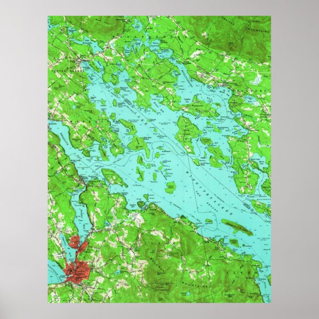 Vintage Karte des Lake Winnipesaukee (1956) Poster (Vorne)
