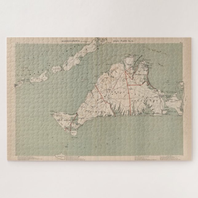 Vintage Karte des Martha's Vineyard (1891) (Horizontal)