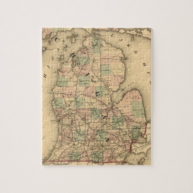 Vintage Karte des Michigans Railroads (1876) (Vertikal)