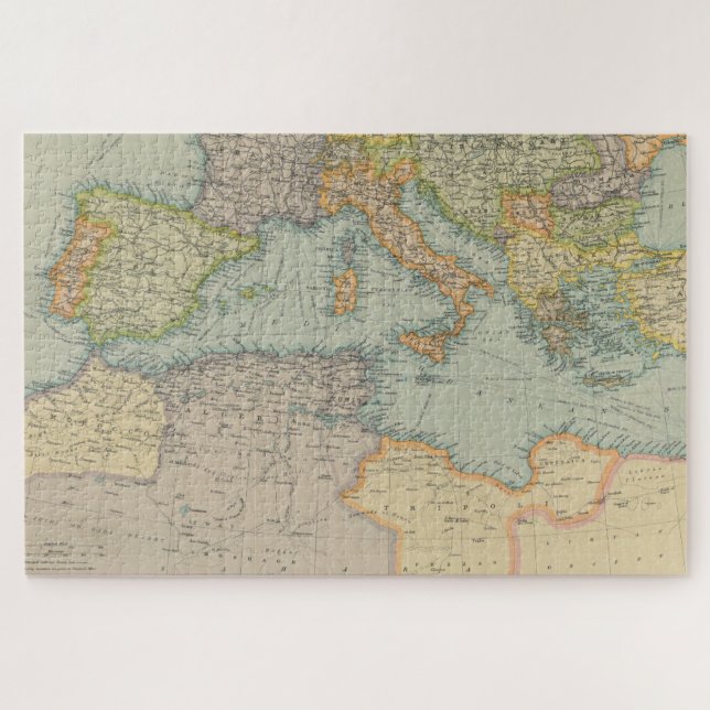 Vintage Karte des Mittelmeers (1912) (Horizontal)