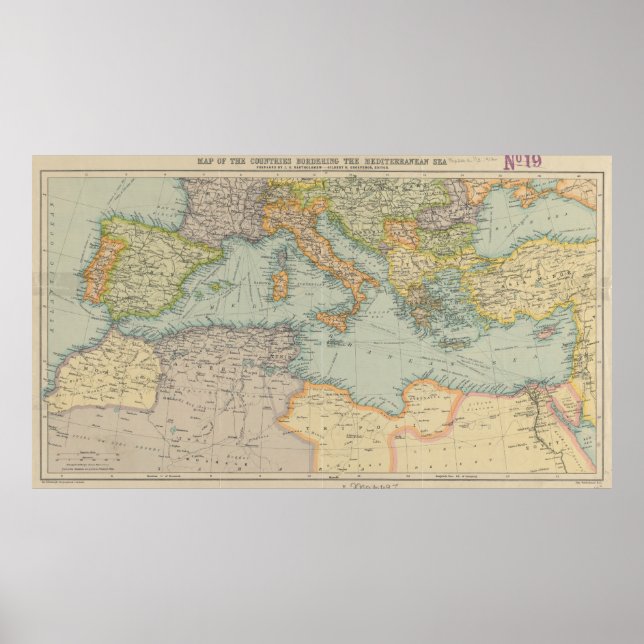 Vintage Karte des Mittelmeers (1912) Poster (Vorne)