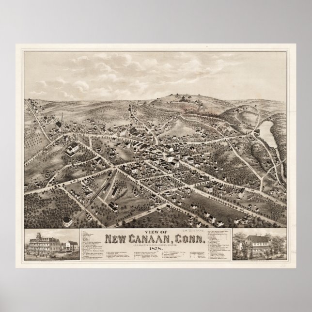 Vintage Karte des neuen kanadischen CT (1878) Poster (Vorne)