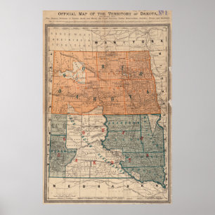 Vintage Karte des Nordens und des South Dakota Poster