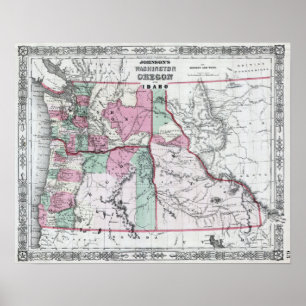 Vintage Karte des Nordwestpazifiks Washington Poster