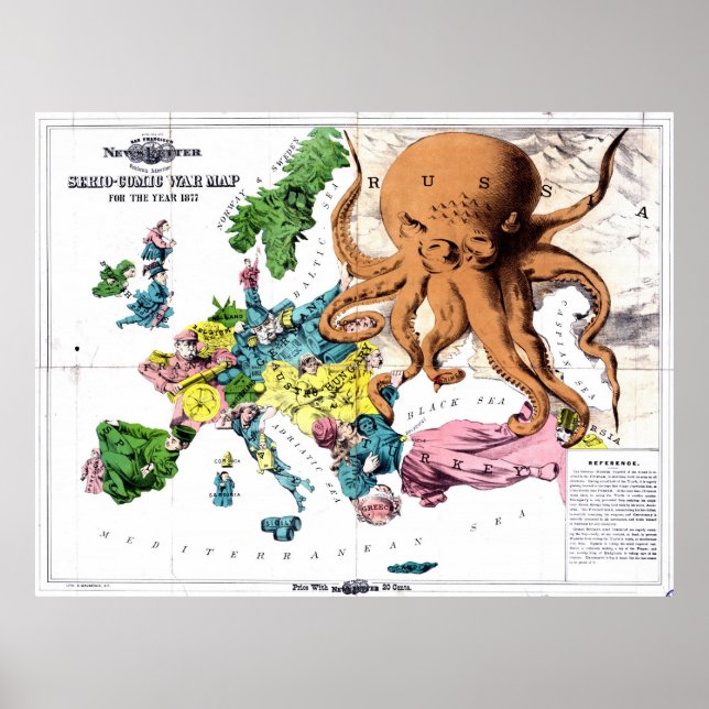 Vintage Karte des politischen Cartoon Europas (187 Poster (Vorne)
