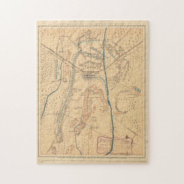 Vintage Karte des Schlachtfeldes von Gettysburg (1 (Vertikal)
