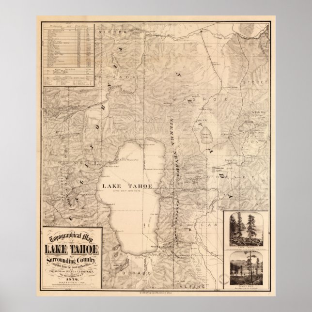 Vintage Karte des Tahoe Calfornia (1874) Poster (Vorne)