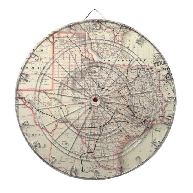 Vintage Karte des Texas-Eisenbahnsystems (1885) Dartscheibe (vorne)