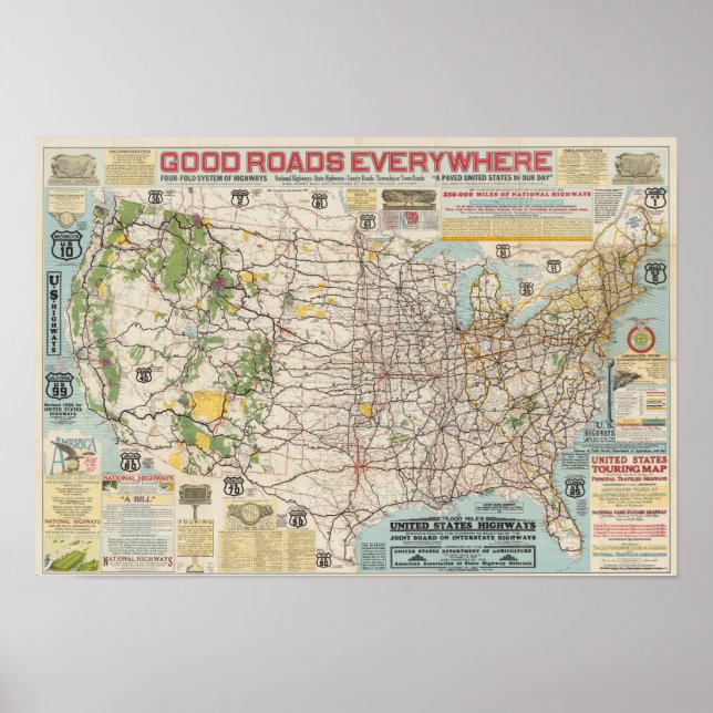 Vintage Karte des US-Autobahnsystemplakats Poster (Vorne)