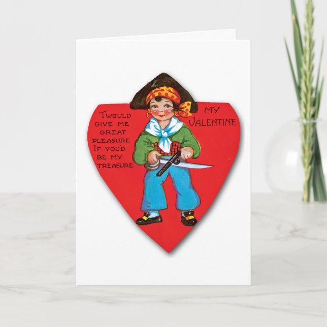 Vintage Karte des Valentines Tagesmit Piraten (Vorderseite)