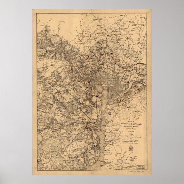 Vintage Karte des Washington DC Gebiets (1865) Poster (Vorne)