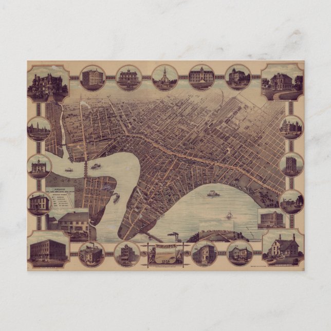 Vintage Karte des Winnipeg Canada (1884) (Vorderseite)