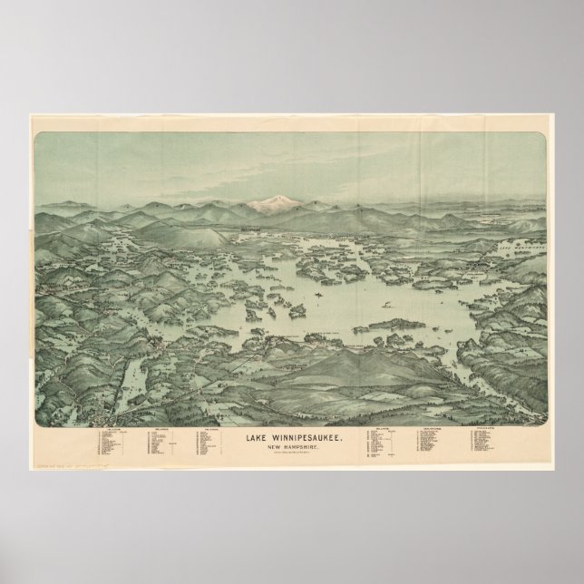 Vintage Karte des Winnipesaukee-Sees (1903) Poster (Vorne)
