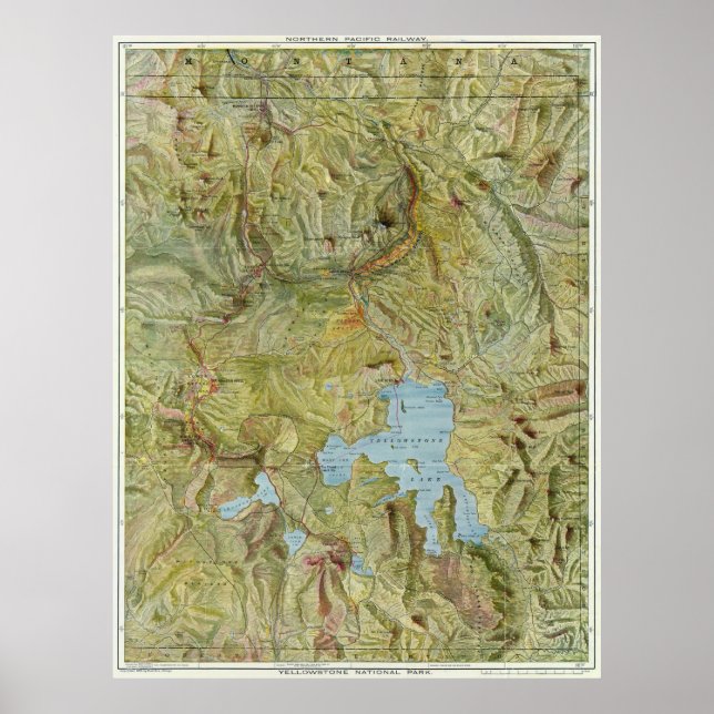 Vintage Karte des Yellowstone-Nationalparks (1898) Poster (Vorne)
