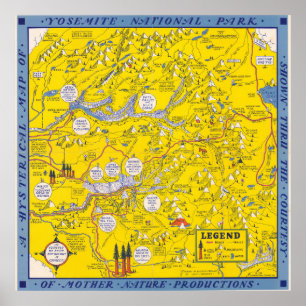 Vintage-Karte des Yosemite National Park Kaliforni Poster