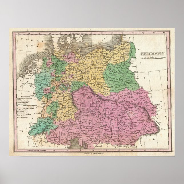 Vintage Karte Deutschlands (1827) Poster (Vorne)