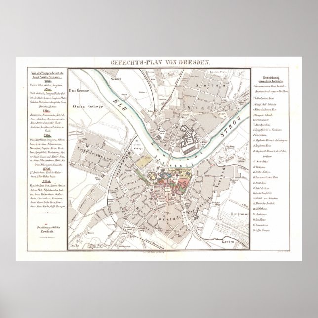 Vintage Karte Dresden Deutschland (1849) Poster (Vorne)