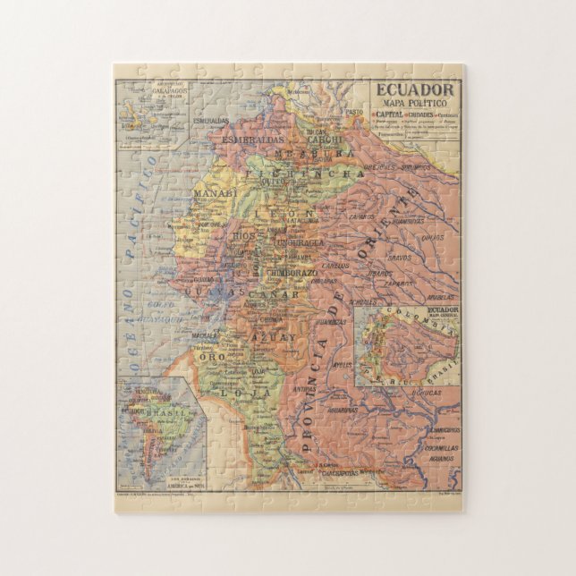 Vintage Karte Ecuadors (1913) (Vertikal)
