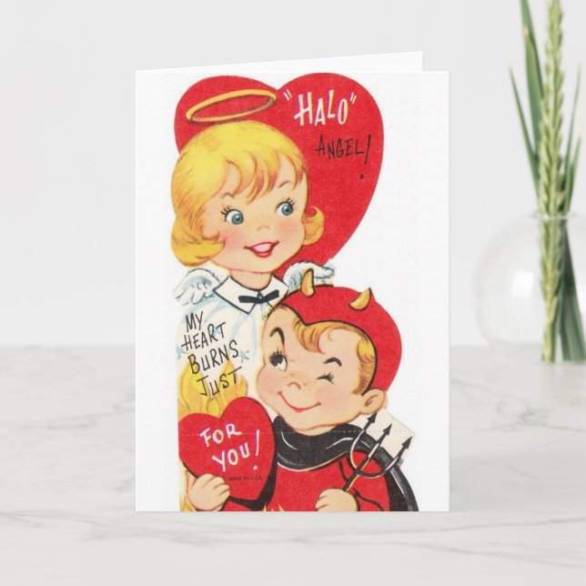 Vintage Karte Engelund Teufelvalentines Tages (Vorderseite)