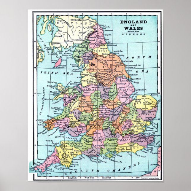 Vintage Karte - England & Wales Poster (Vorne)