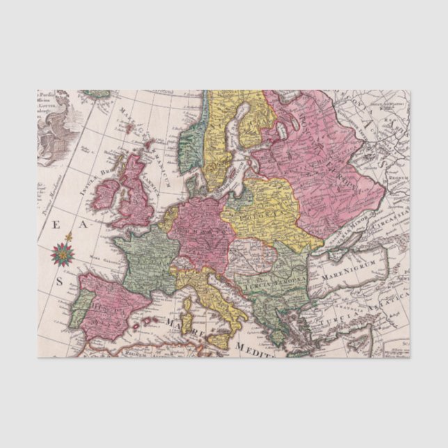 Vintage Karte Europa Afrika Welt Seidenpapier (Vorderseite)