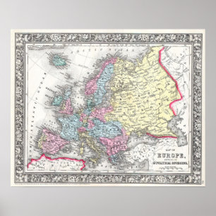 Vintage Karte Europas, 1860 Poster