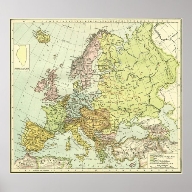 Vintage Karte Europas (1918) Poster (Vorne)