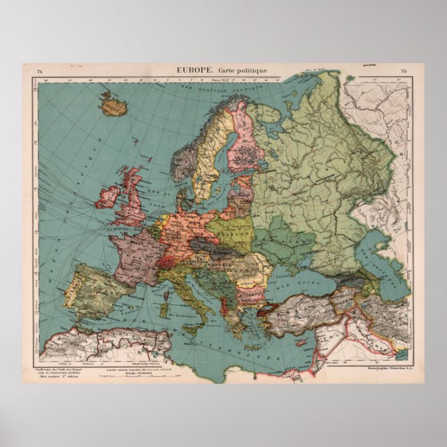 Vintage Karte Europas (1921) Poster (Vorne)
