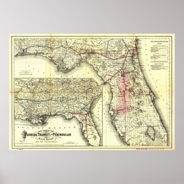 Vintage Karte Florida (1882) Poster (Vorne)