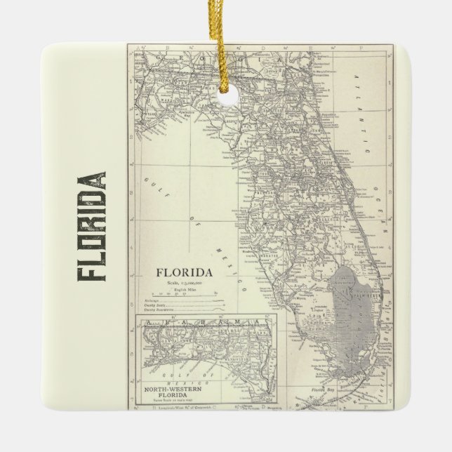 Vintage Karte Florida Keramikornament (Vorderseite)