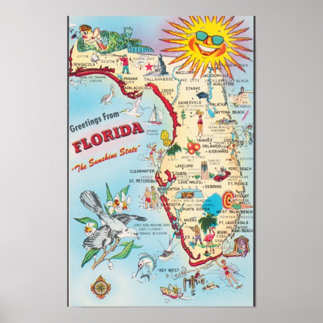 Vintage Karte Florida Poster (Vorne)