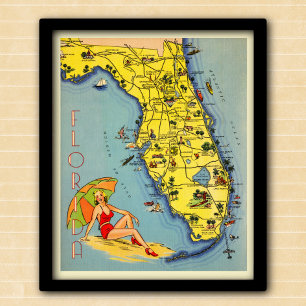 Vintage Karte Florida Tourismus 1947 Poster