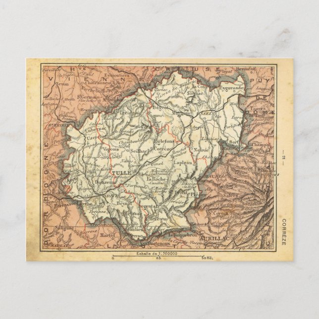 Vintage Karte Frankreich Correze (Vorderseite)