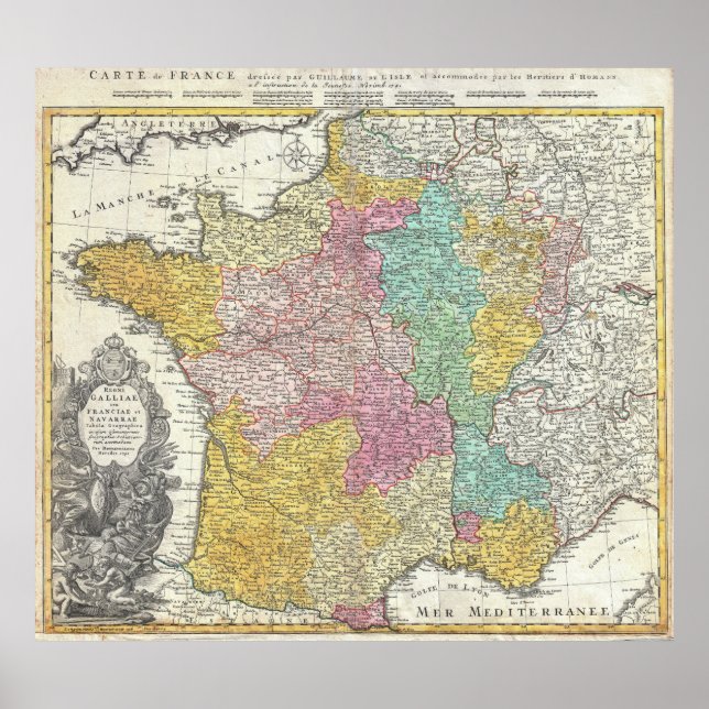 Vintage Karte Frankreichs (1741) Poster (Vorne)