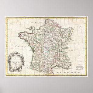 Vintage Karte Frankreichs (1771) Poster