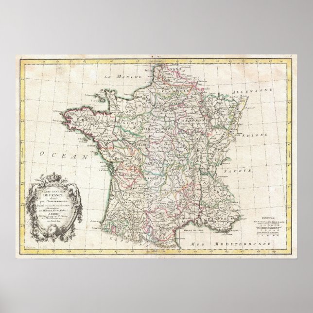 Vintage Karte Frankreichs (1771) Poster (Vorne)