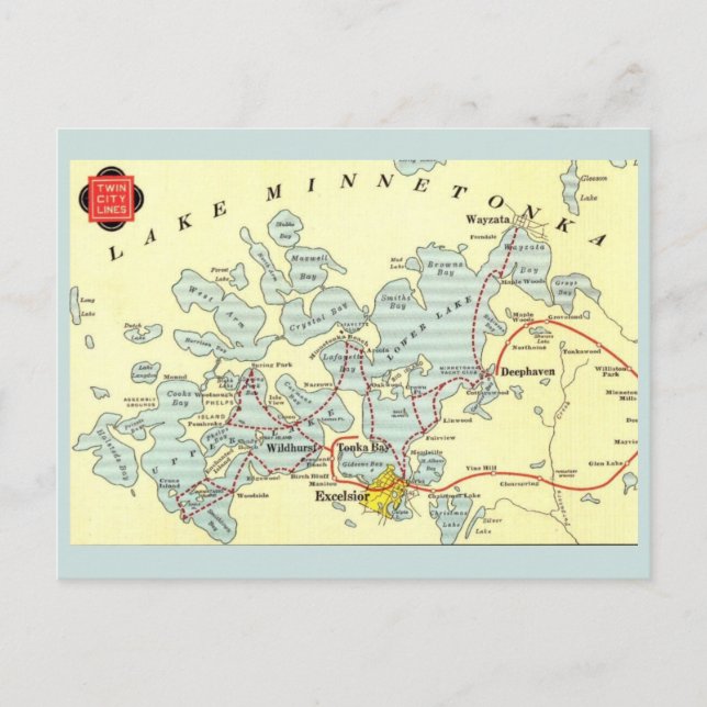 Vintage Karte für den Minnetonka-See (Vorderseite)
