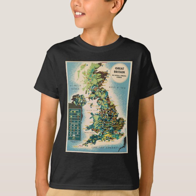 Vintage Karte für Großbritannien T-Shirt (Vorderseite)