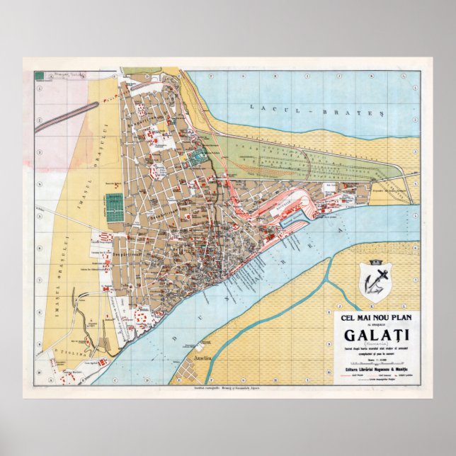 Vintage Karte Galati Rumänien (1914) Poster (Vorne)