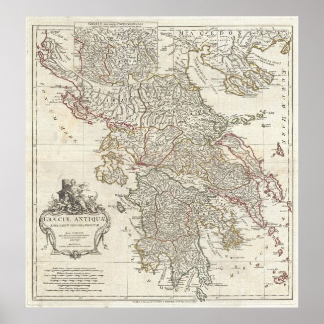 Vintage Karte Griechenlands (1794) Poster (Vorne)