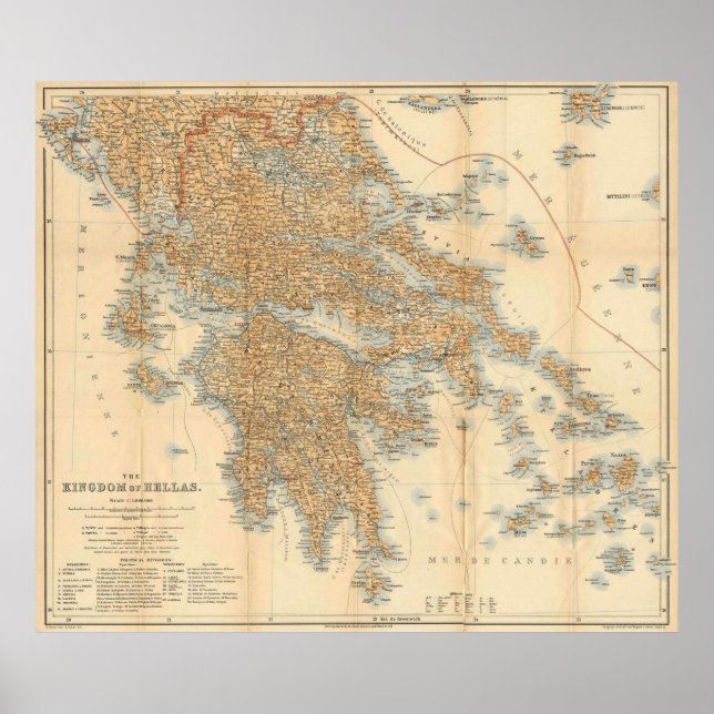 Vintage Karte Griechenlands (1894) Poster (Vorne)