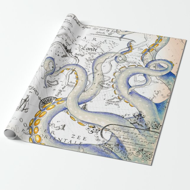 Vintage Karte Grunge Tentacles Geschenkpapier (Ungerollt)