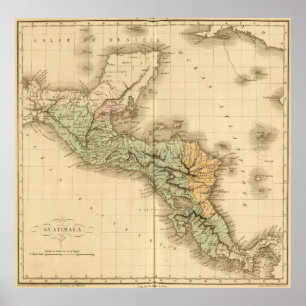Vintage Karte Guatemalas (1825) Poster