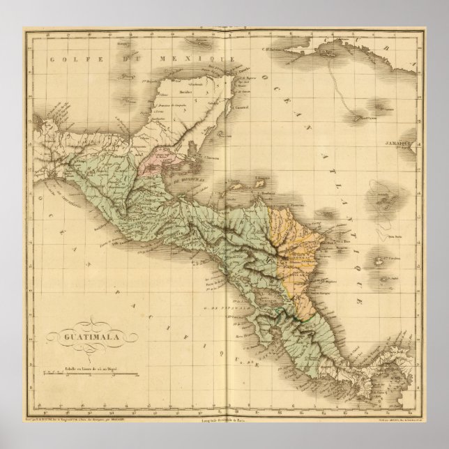 Vintage Karte Guatemalas (1825) Poster (Vorne)