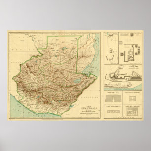 Vintage Karte Guatemalas (1883) Poster