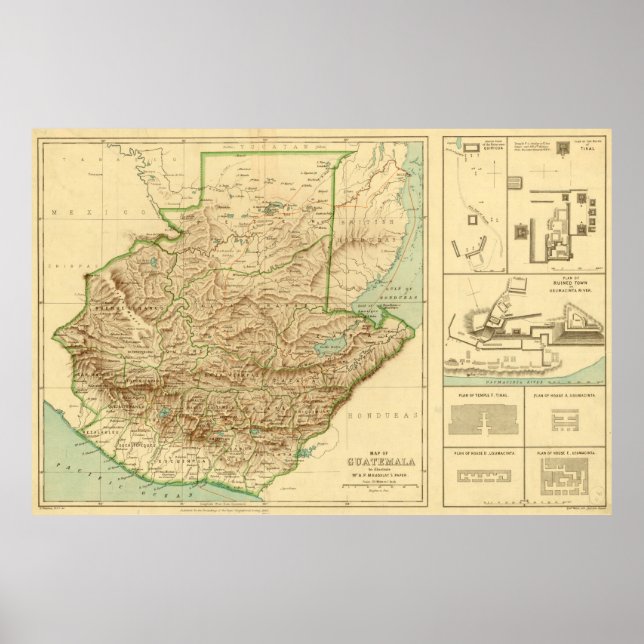 Vintage Karte Guatemalas (1883) Poster (Vorne)