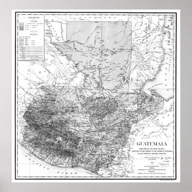 Vintage Karte Guatemalas (1902) BW Poster (Vorne)